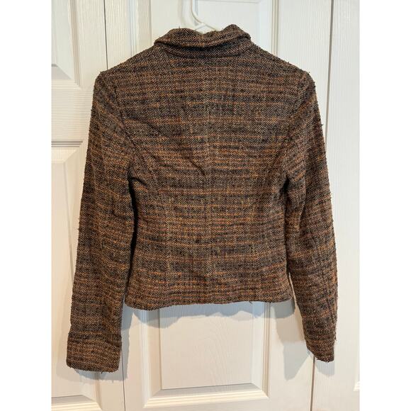 Benetton Blazer Jacket Tweed Wool Blend Brown Fitted Career Coat - Picture 5 of 9